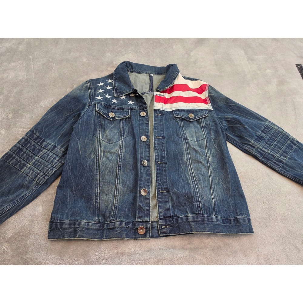 Unbranded American Flag Denim Moto Jacket Blue Stars Stripes Zipper Cuff 3XL - Picture 2 of 7
